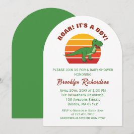 Roar sin pojkvän Retro Sunset Dinosaur Baby Shower Inbjudningar