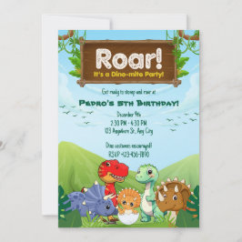 Roar-some Blue & Grönt Dinosaur-Födelsedagsfest Inbjudningar