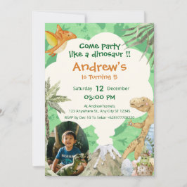 Roar-some Dino Volcano 5th Birthday Invitation Inbjudningar