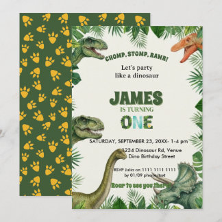 Roar-some Dinosaur 1st Birthday Invitation Inbjudningar