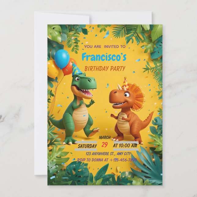 Roar-some Dinosaur Birthday bjudande - Jungle Ki Inbjudningar (Framsida)