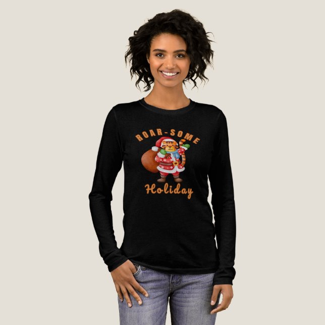 Roar‑some Holiday Tiger Santa christmas T Shirt (Hel framsida)