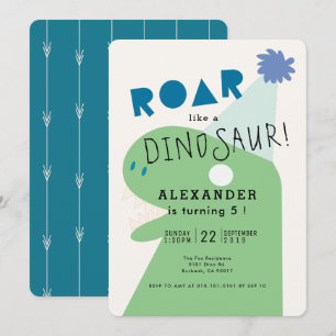 ROAR T-Rex Dinosaur Navy Blue Boy's Birthday Inbjudningar