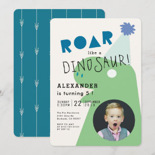 ROAR T-Rex Dinosaur Navy Blue Photo Boy's Birthday Inbjudningar