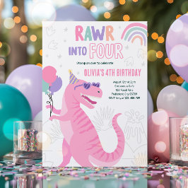Roar till Four T-Rex Dinosaur 4e födelsedagen Part Inbjudningar