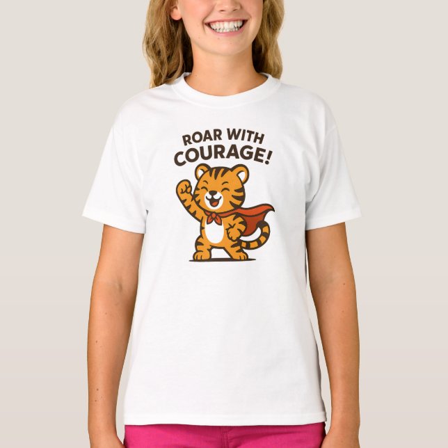 Roar With Courage Cute Orange Tiger Design T Shirt (Framsida)