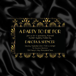 Roarin 20-talet Guld och Black Art Deco Murder Mya Inbjudningar