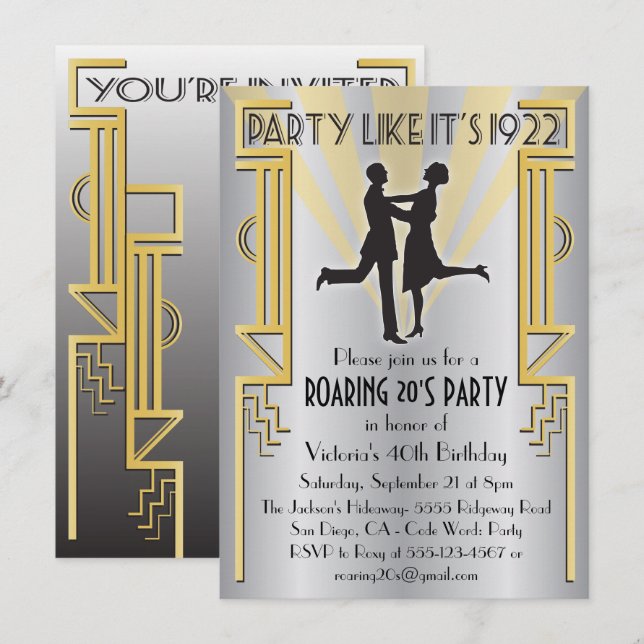 Roaring 20's Art Deco Charleston Festinladning Inbjudningar (Fram/baksida)