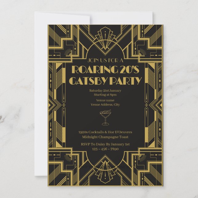 Roaring 20s Gatsby Party Birthday invitation (Framsida)