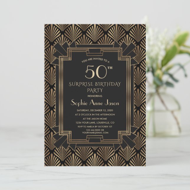Roaring 20's Great Gatsby Art Deco 50th Birthday  Inbjudningar (Stående Fram)