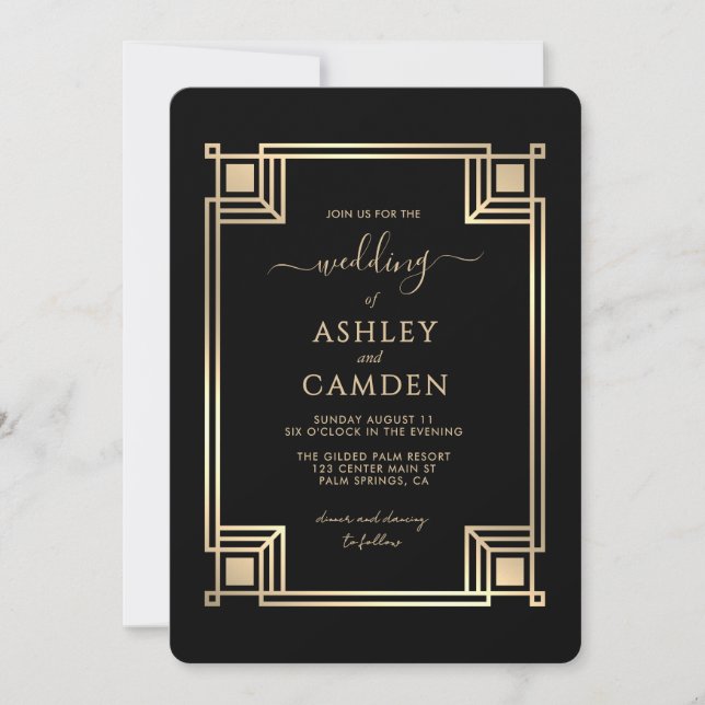 Roaring 20s Vintage Art Deco Wedding Inbjudningar (Framsida)