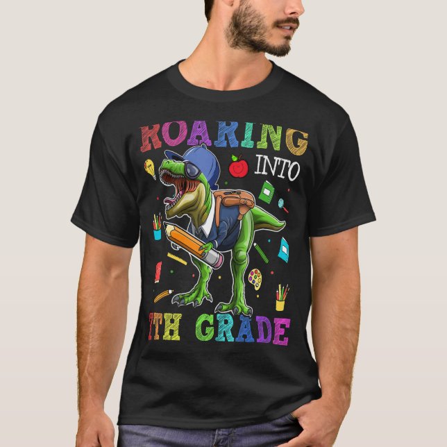 Roaring 7:e Klass Dinosaur Rex Back to school Stud T Shirt (Framsida)