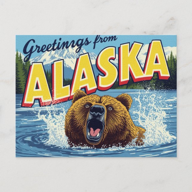 Roaring Alaska Grizzly Bear Art Vykort (Framsida)
