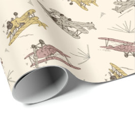 Roaring Art Deco Bi-flygplan - Red gult mönster. Presentpapper