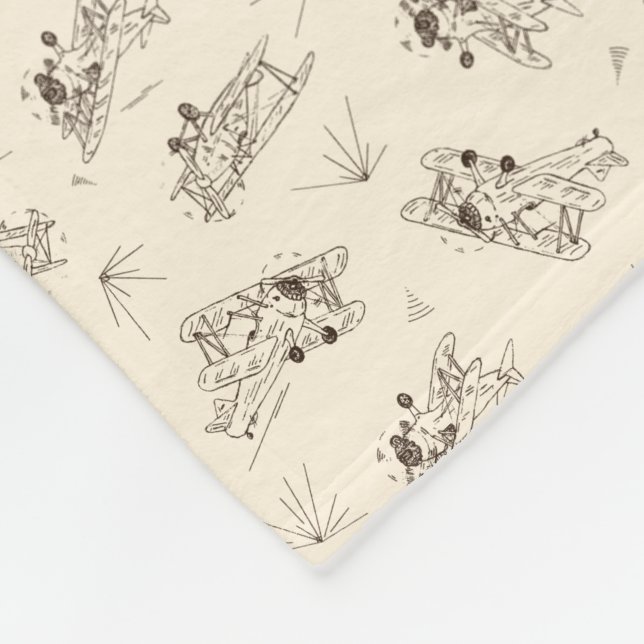 Roaring Art Deco Bi-flygplan - skisserade mönster. Fleecefilt (Hörn)