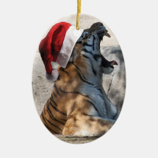 Roaring Bengal Tiger med Santa Hat Julgransprydnad Keramik