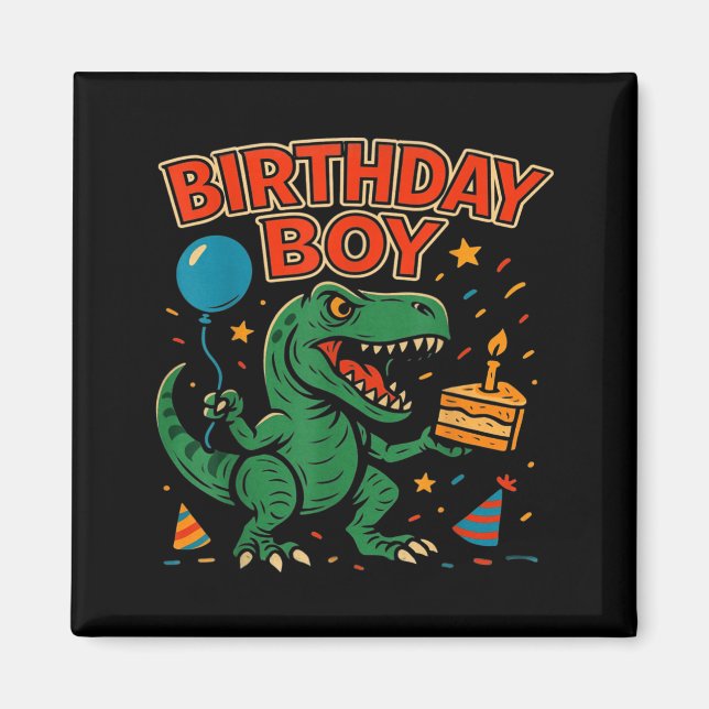 Roaring Birthday Boy Dinosaur Celebration Design _ Magnet (Framsidan)