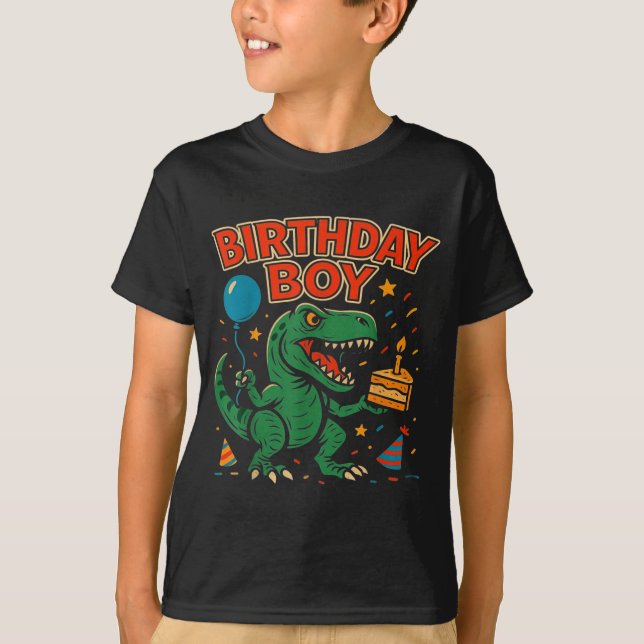 Roaring Birthday Boy Dinosaur Celebration Design _ T Shirt (Framsida)