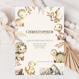 Roaring Boho Dinosaur Theme Birthday Inbjudningar