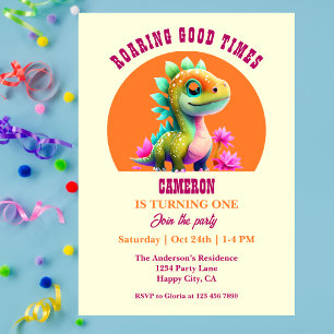 Roaring Bra Times Dinosaur 1:a födelsedagen party Inbjudningar
