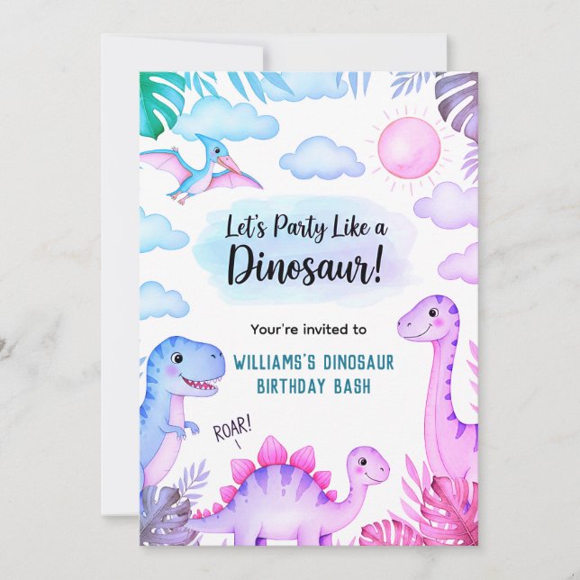 Roaring Dinosaur Birthday Invitation Inbjudningar (Framsida)