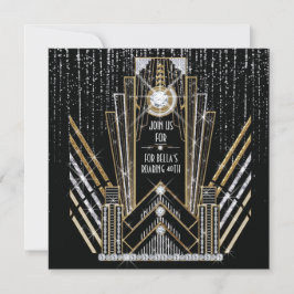 Roaring Gatsby Art Deco Bling Party-inbjudningar Inbjudningar