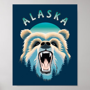 Roaring Grizzly Bear Ansikte - Alaska Wildlife Poster