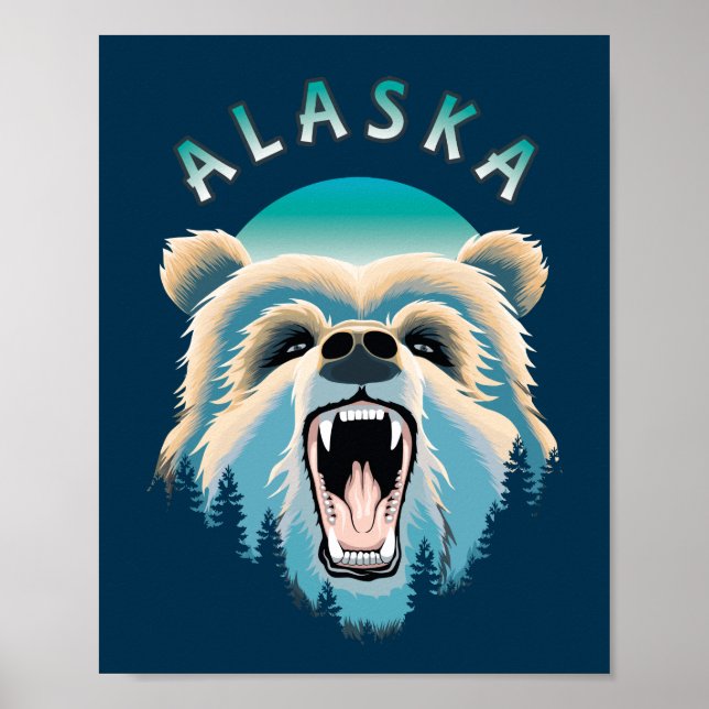 Roaring Grizzly Bear Ansikte - Alaska Wildlife Poster (Framsidan)