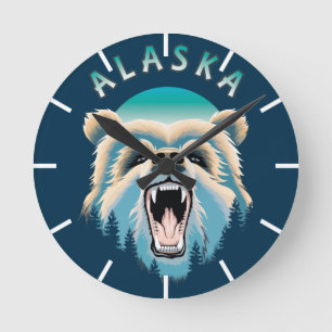 Roaring Grizzly Bear Ansikte - Alaska Wildlife Rund Klocka