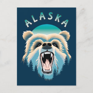 Roaring Grizzly Bear Ansikte - Alaska Wildlife Vykort