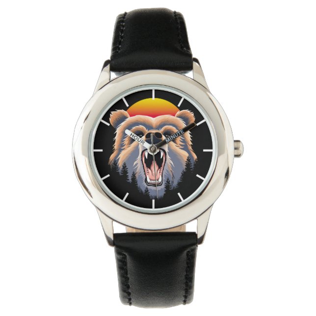 Roaring Grizzly Bear Ansikte Armbandsur (Framsida)