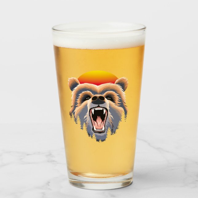 Roaring Grizzly Bear Ansikte Glaskopp (Framsida fylld)