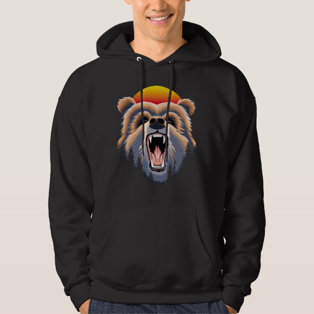 Roaring Grizzly Bear Ansikte Hoodie (Framsida)