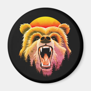 Roaring Grizzly Bear Ansikte Magnet