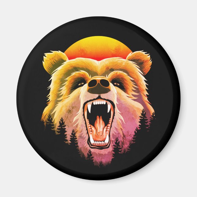 Roaring Grizzly Bear Ansikte Magnet (Framsidan)