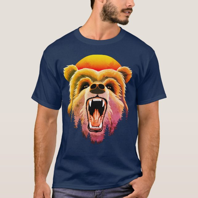 Roaring Grizzly Bear Ansikte T Shirt (Framsida)