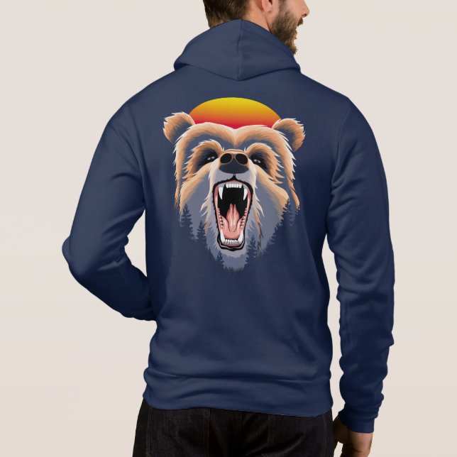 Roaring Grizzly Bear Ansikte T Shirt (Baksida)