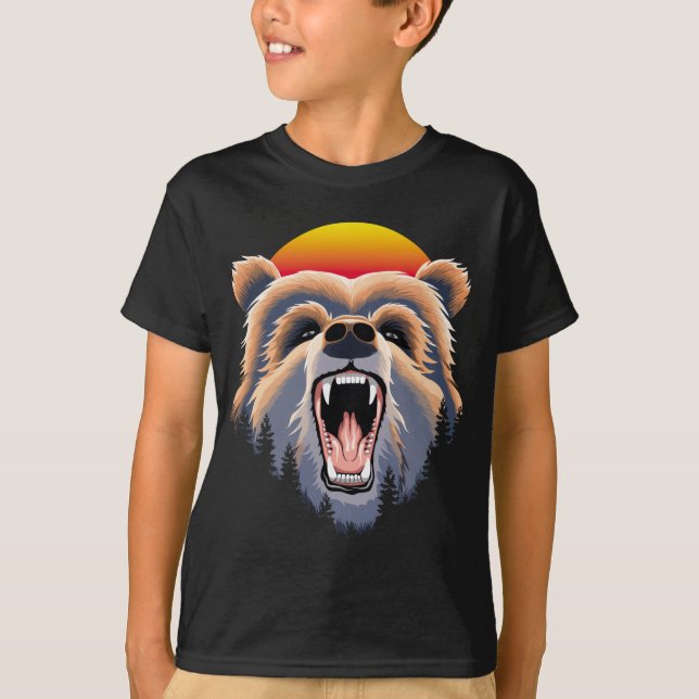 Roaring Grizzly Bear Ansikte T Shirt (Framsida)