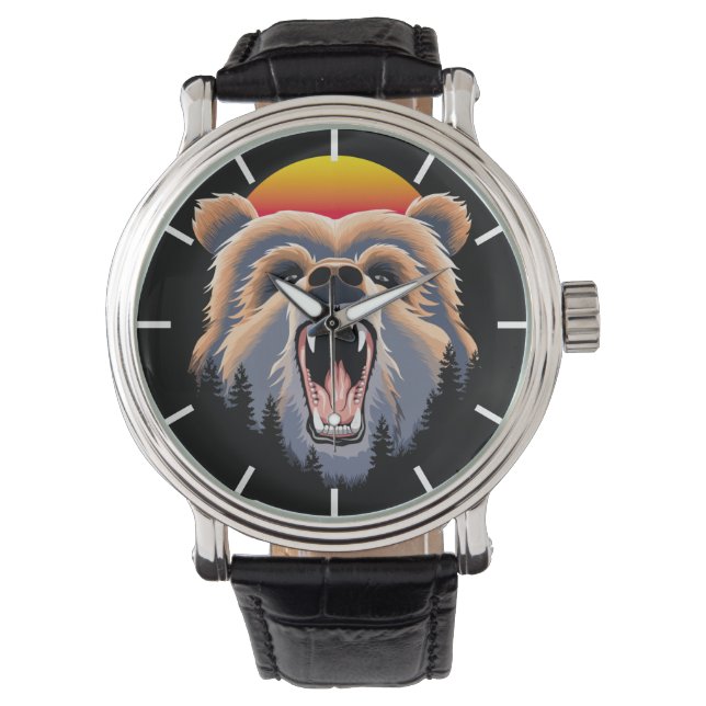 Roaring Grizzly Bear Ansikte Watch Armbandsur (Framsida)