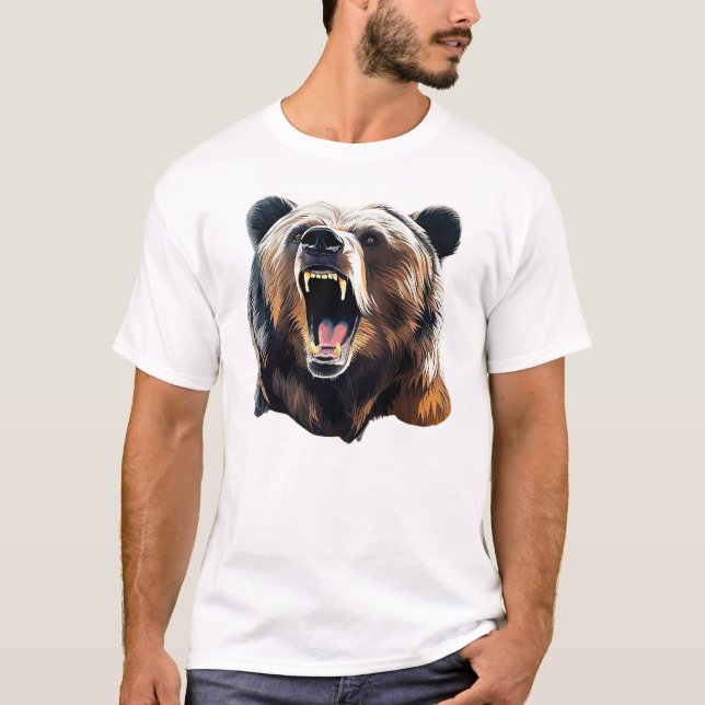 Roaring Grizzly Wildlife Animal Nature Classic T Shirt (Framsida)