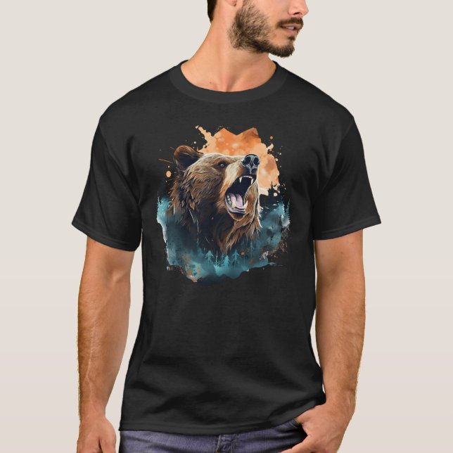 Roaring Grizzly Wildlife Animal Nature Classic T Shirt (Framsida)