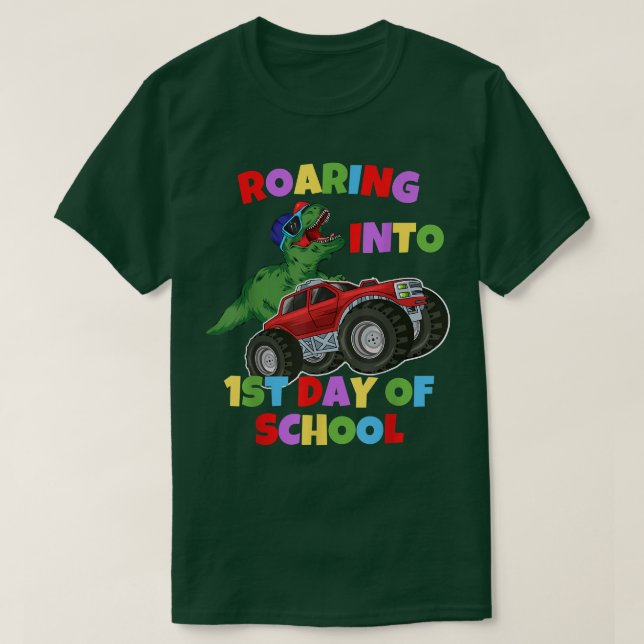 Roaring Into 1st Day Of School Truck Dinosaur T-re T Shirt (Design framsida)
