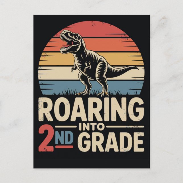 Roaring into 2nd grade tshirt 2026  helg vykort (Framsida)