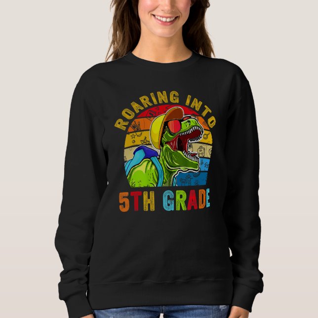 Roaring Into Fifth Grade Rex Happy 5th Day Of Scho T Shirt (Framsida)