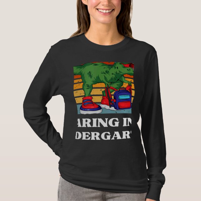 Roaring into Kindergarten Dinosaur Rex Back to Sch T Shirt (Framsida)