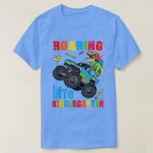 Roaring Into Kindergarten Dinosaur Truck Back To S T Shirt (Design framsida)