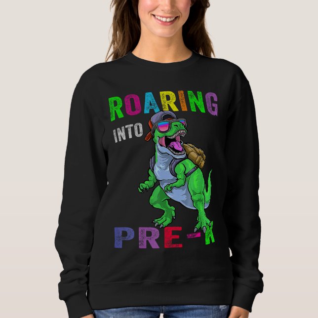 Roaring Into Pre K Dinosaur 1st Day Back To School T Shirt (Framsida)