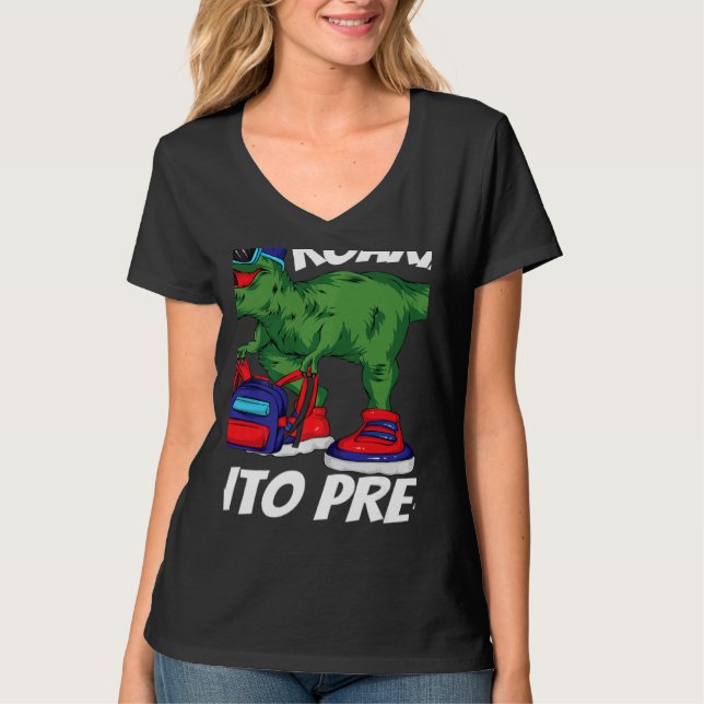 Roaring into Pre K Dinosaur Rex Back to School Kid T Shirt (Framsida)