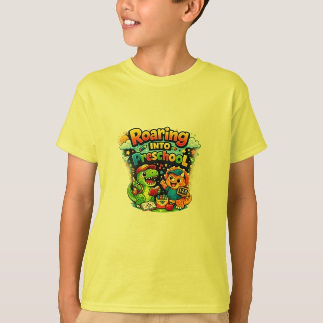 Roaring Into Preschool Dino Shirt T (Framsida)