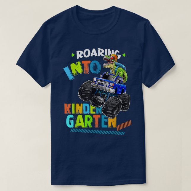 Roaring Kindergarten Dinosaur Monster Truck Back t Shirt (Design framsida)